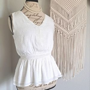 Small Miami Textured White Sleeveless Blouse